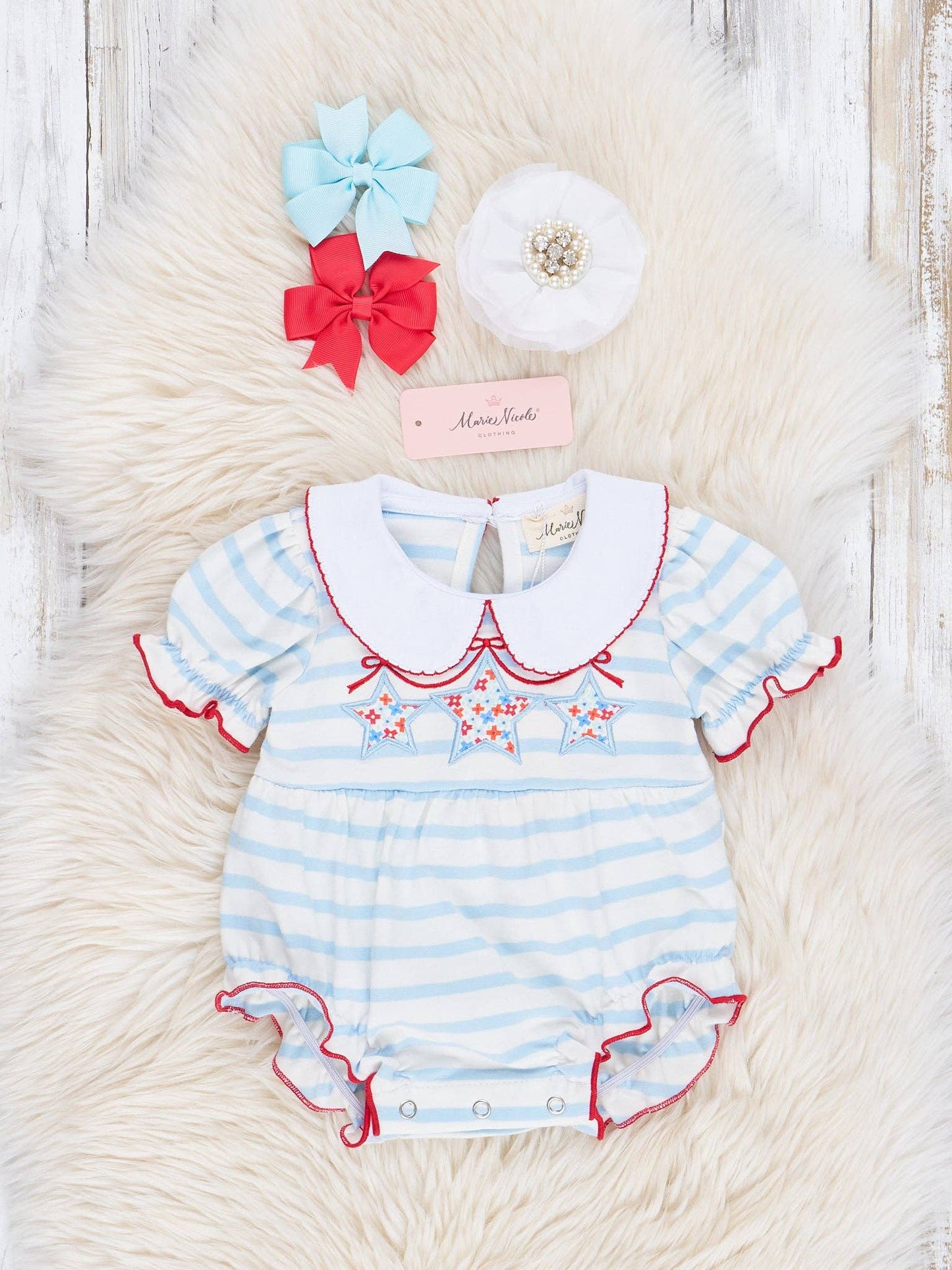 Blue & White Striped Patriotic Stars Bubble