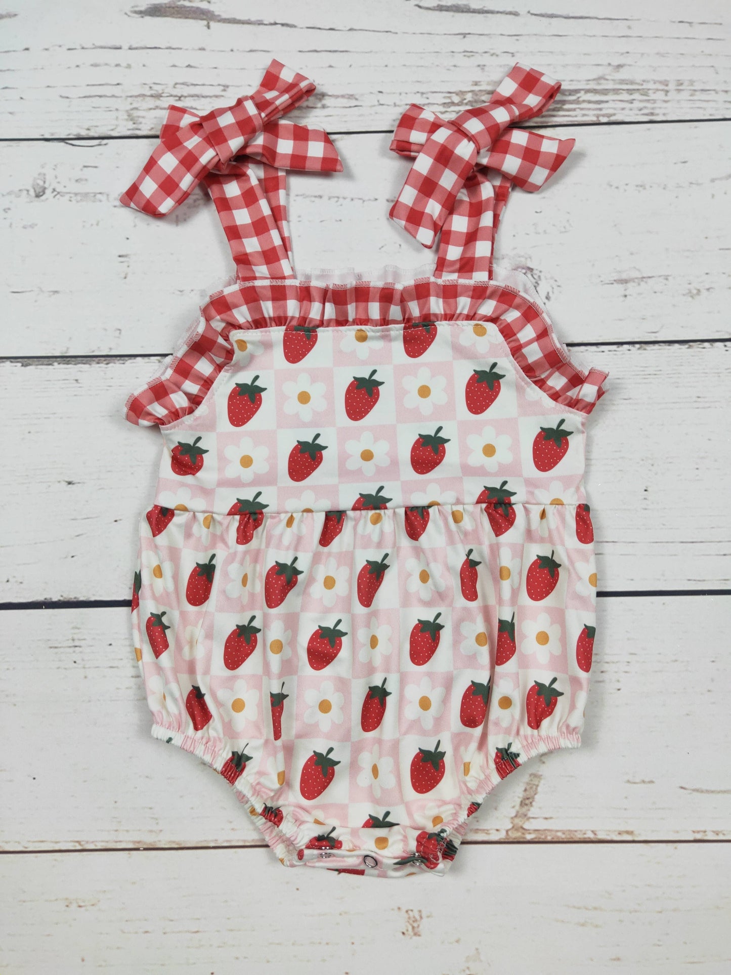 Baby Girl Checkered Strawberry Bubble