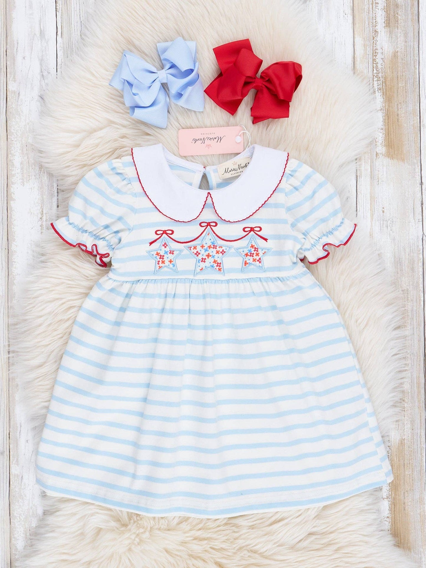Blue & White Striped Patriotic Stars Dress