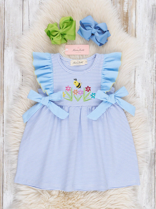 Striped Busy Bee Ruffle Dress
