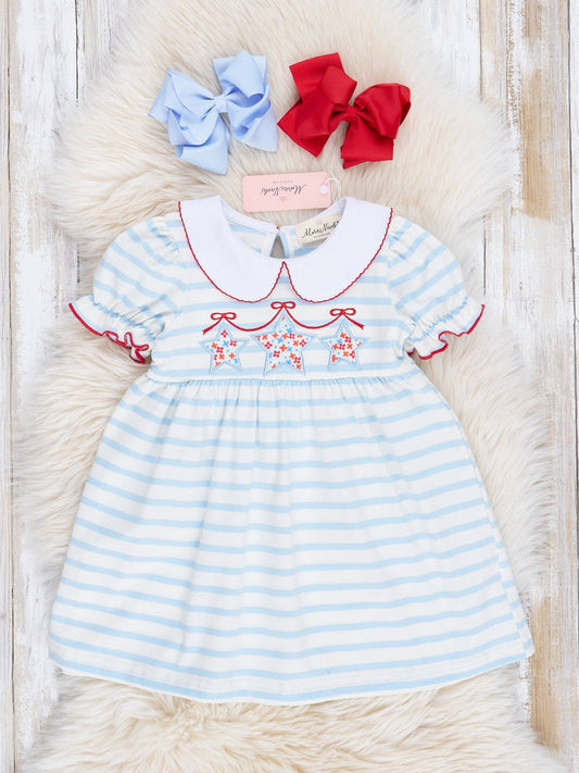 Blue & White Striped Patriotic Stars Dress